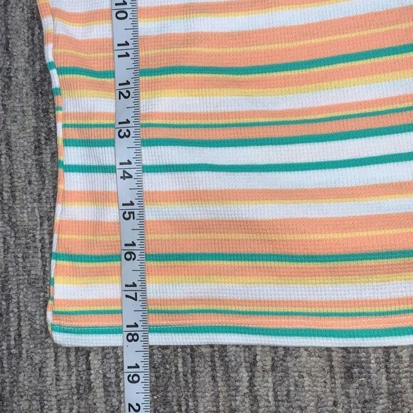 SO Junior Size‎ Large Crop Tank Top Orange Green Stripe V Neck - Picture 5 of 6